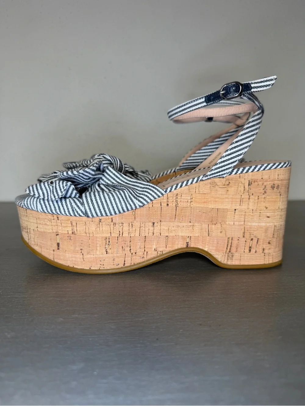 Kate Spade Julep Canvas & Cork Platform Wedge Sandals Heels Blue Women’s 7.5 B